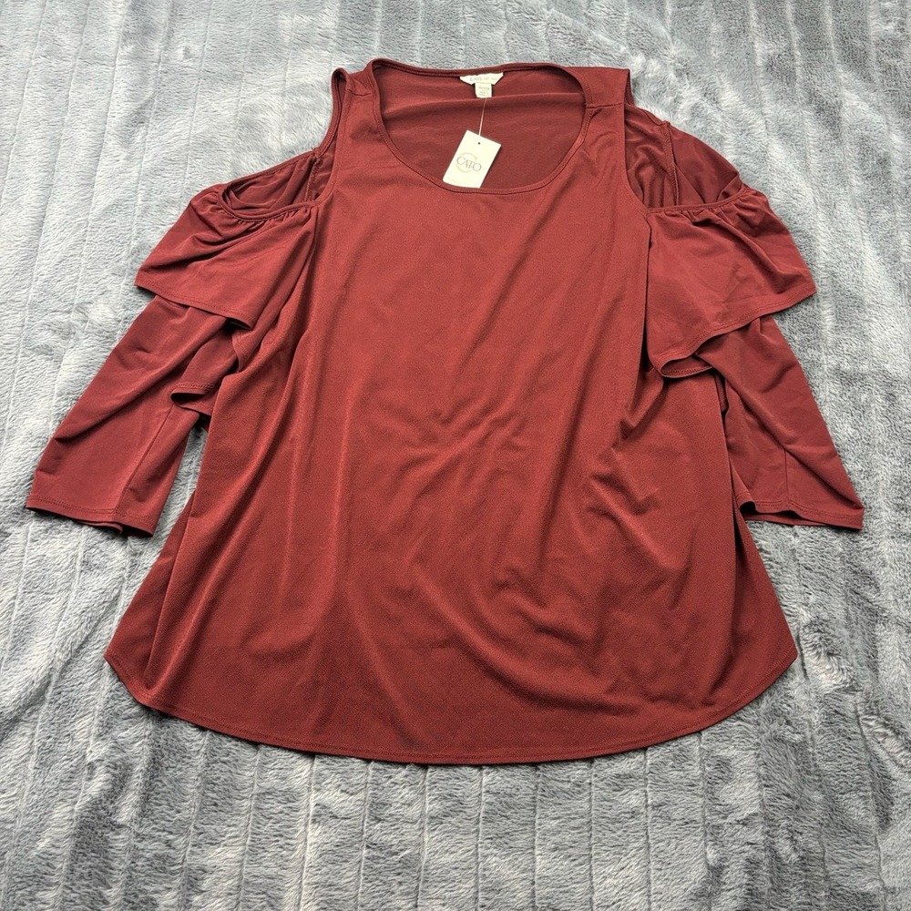 Cato Women Merlot Burgundy Cold Shoulder Ruffle Sleeve Top Plus Size 18/20W NWT